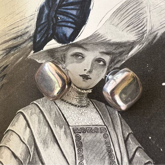 Vintage Sterling Silver Square Earrings Studs - Picture 1 of 2